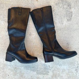 $250 NEW Clarks Women's Hollis Moon Knee High Boot, Black Leather, 7.5 M US